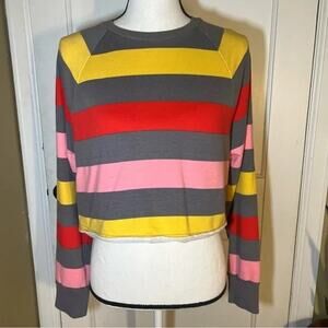 Flirty Bright Colorful Striped Long Sleeve Crew-Neck Crop Top Size XS